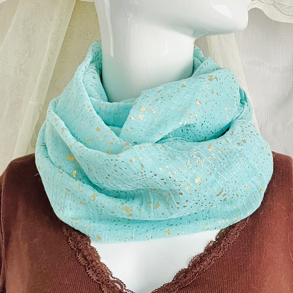 Charlotte Russe Light Blue Green and Gold Infinity Scarf